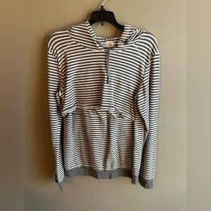 Latched Mama XL gray stripe, breast-feeding, nursing hoodie, sweatshirt